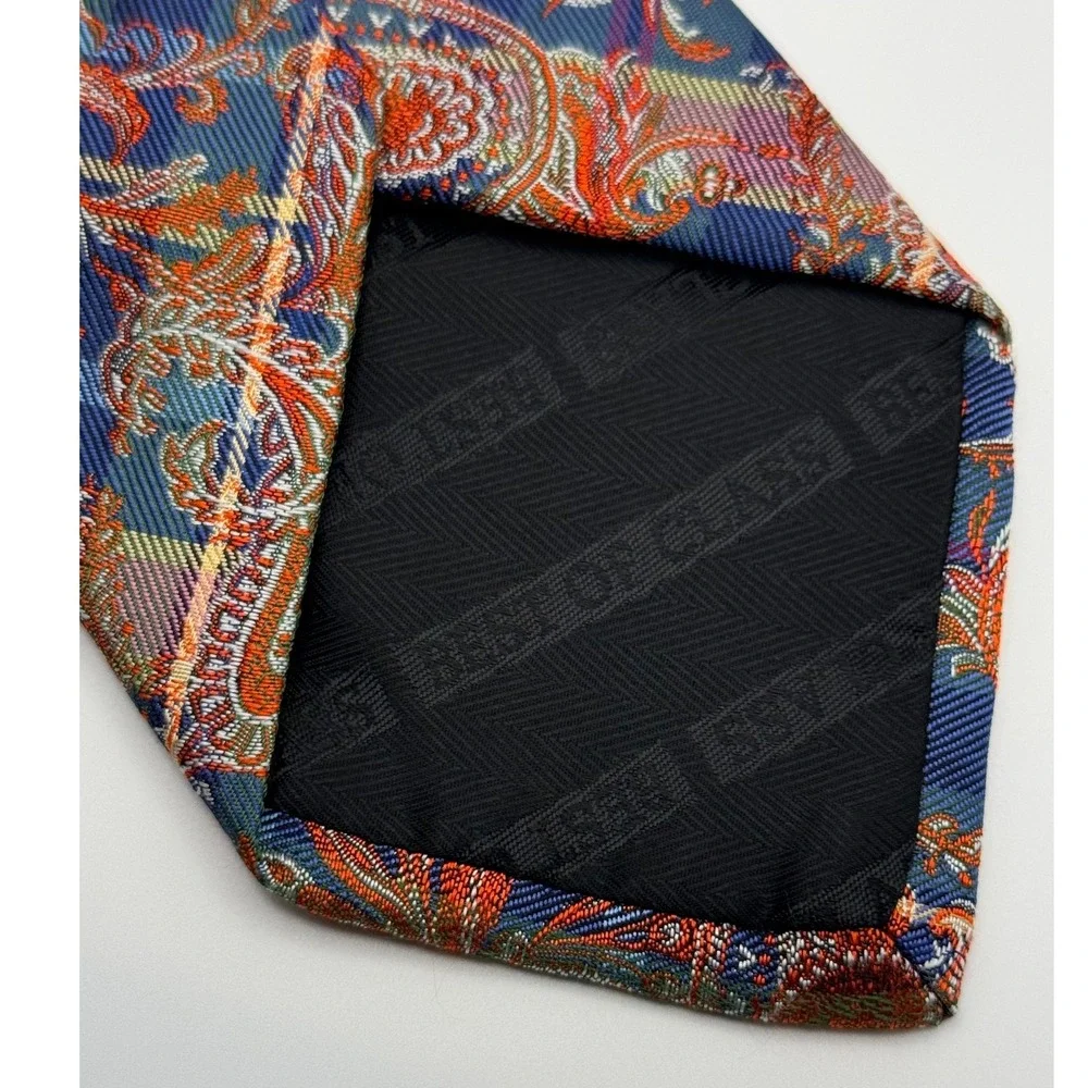 Robert Talbott Best of Class Silk Tie Blue Orange Paisley Made USA 3.25